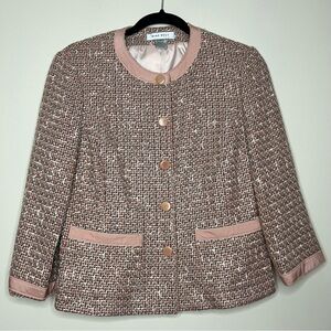 VTG NINE WEST Preppy Barbiecore Pink Tweed Snaps Blazer Jacket